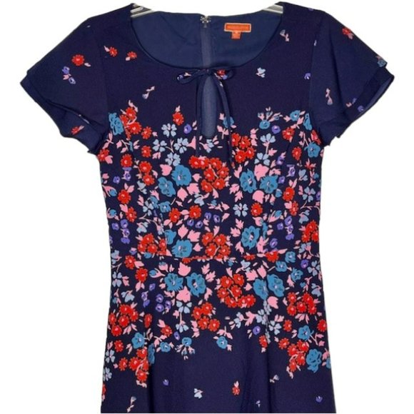 ModCloth Fit/Flare Floral Dress w/Keyhole Front and Tie - Navy - M - Picture 3 of 12